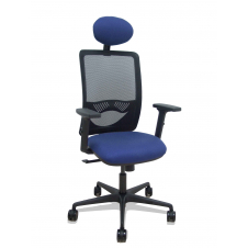 Piqueras y Crespo Silla Zulema sincro malla negra asiento bali azul marino brazos 2D ruedas 65mm cabecero