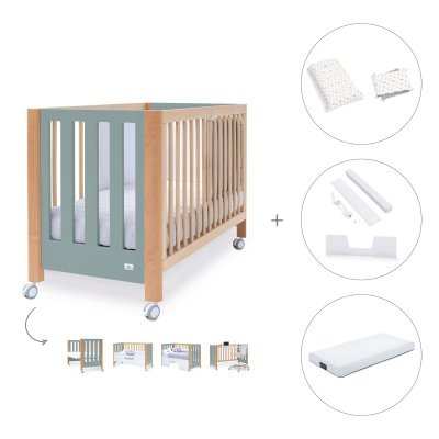 Cuna colecho madera/eucalipto (5en1) 60x120 cm + colchón + textil Taiga · Occa
