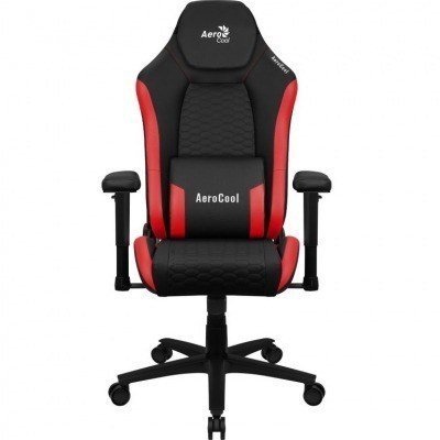 SILLA GAMER AEROCOOL CROWN DISEÑO PREMIUM CUERO SINTETICO AEROWEAVE NEGRA CON DETALLES EN ROJO REPOSABRAZOS 2D COJIN LUMBAR RESPALDO AJUSTABLE