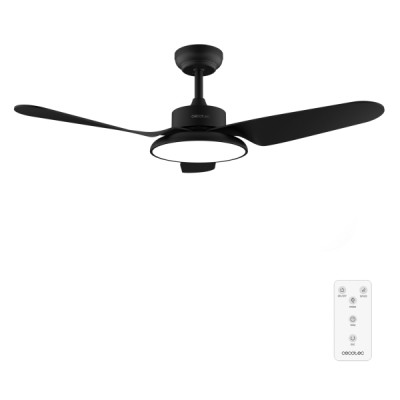 Cecotec EnergySilence Aero 5200 Light Black Ventilador de Techo con 3 Aspas y Luz - 40W - Diametro de 43 - 3 Tonos LED - Mando a Distancia - 6 Velocidades - Temporizador - Modo Invierno - Color Negro