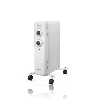 Daewoo DW9502 Radiador de Aceite - Potencia 1500W - 7 Elementos - Termostato Regulable - Ruedas - Asa de Transporte - Indicador Luminoso - Color Blanco