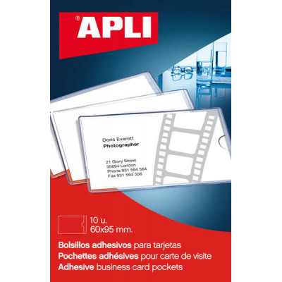 Apli Bolsillos Adhesivos Porta Tarjetas - 95 x 60mm - Ideal para Presentaciones Impresas, Dosieres, Catalogos, Libros, Planos, Archivadores, Carpesanos, Moviles y Dispositivos Electronicos - Pack de 1