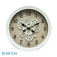 Reloj De Pared Coripe Blanco/Haya 40x40x7cm Engranajes Con Movimiento