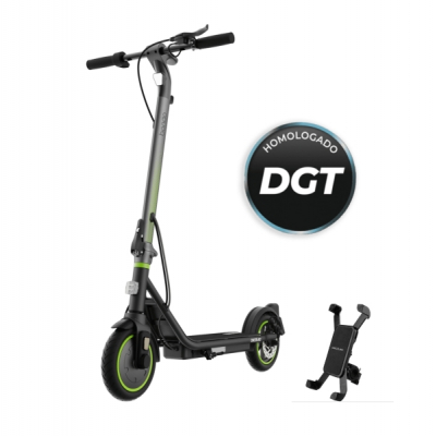 Cecotec Bongo Serie D30 Mobile Patinete Electrico - 350W - Autonomia 30km - Ruedas 8.5” - Frenos Electricos y de Disco - Velocidad Maxima 25km/h - Soporte Movil - Homologacion DGT - Color Negro y Verd