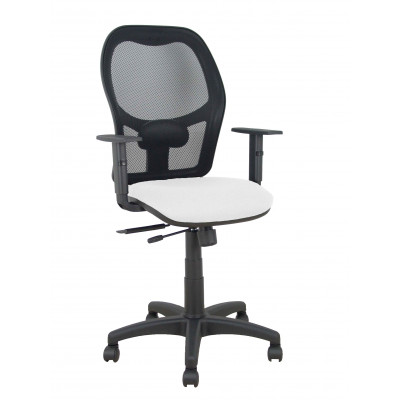 Silla Alocén traslack malla negra asiento bali blanco brazos regulables