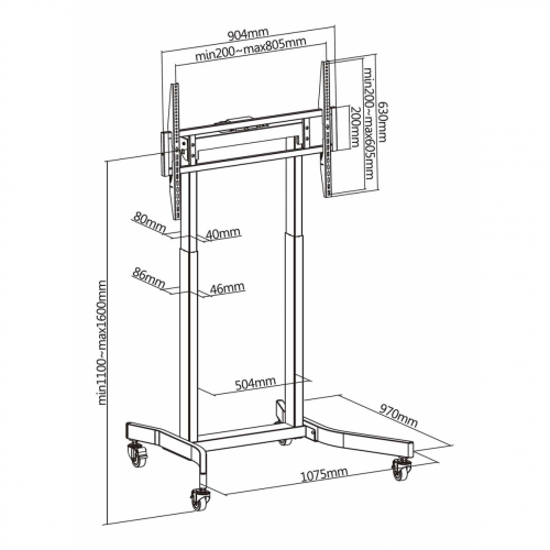 AISENS - SOPORTE DE SUELO MOTORIZADO PRO CON RUEDAS PARA MONITOR/TV 120KG DE 55-100, NEGRO