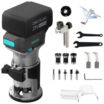 Cecotec MultiShape 2000 Liberty Fresadora de Mano Inalambrica - Bateria 21V 4Ah - Sistema de Extraccion de Polvo - Incluye Accesorios - Cabezales Incluidos - Color Acero