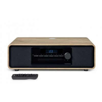 Thomson MIC300IBT Micro Cadena 60W Bluetooth 5.0 - Reproductor de CD, Radio FM, Reproductor USB (MP3) - Funcion de Carga Inalmbrica - Mando a Distancia - Color Madera/Negro
