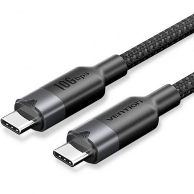 Cable USB 3.2 Tipo-C 5A Vention TRGBH/ USB Tipo-C Macho - USB Tipo-C Macho/ Hasta 100W/ 10Gbps/ 2m/ Negro
