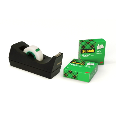 Scotch Dispensador de Cinta Adhesiva - para Cintas de hasta 19mm x 33m - Incluye 3 Cintas Adhesivas Invisible - Color Negro