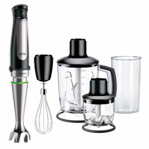 Batidora de mano Braun MQ7045X, 1000W, con accesorios, de pie, varilla inox, inox/negro