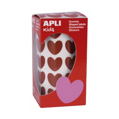 Apli Rollo de Gomets Corazon - Adhesivo Permanente - 900 Gomets - Fomenta Creatividad y Psicomotricidad - Adhesivo Base Agua - Libre de Disolventes - Color Rojo