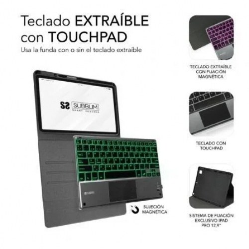 Funda con Teclado Subblim Keytab Pro BL Bluetooth Touchpad para iPad Pro 12.9 2021-20/ Negra