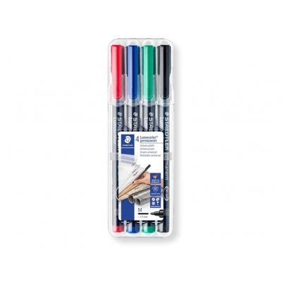 Staedtler Lumocolor 317 Pack de 4 Rotuladores Permanentes - Punta Media Redonda - Trazo 1mm Aprox - Capuchon con Clip - Secado Rapido - Colores Surtidos