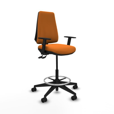 Taburete Elche AS similpiel naranja brazos 1D base piramidal ruedas 65mm nailon