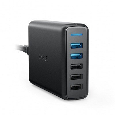 ADAPTADOR CORRIENTE ANKER POWERPORT SPEED 5 63W 5x USB NEGRO