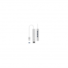 ADAPTADOR USB-C A ETHERNET GIGABIT NANOCABLE USB-C MACHO RJ45 HEMBRA 3XUSB 3.0 HEMBRA 15CM PLATA 10.03.0404