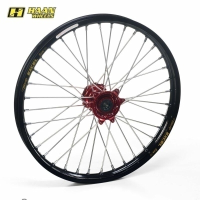 Rueda tubeless completa Haan Wheels 17-3.50 aro negro buje rojo 115006/3/6/T