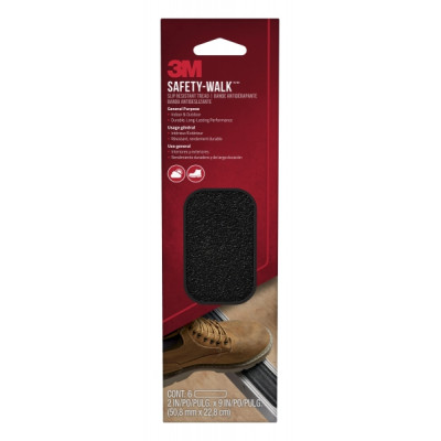 3M Safety-Walk Pack de 6 Tiras Adhesivas Antideslizantes - Uso en Interior y Exterior - 50.8mm x 228m - Color Negro