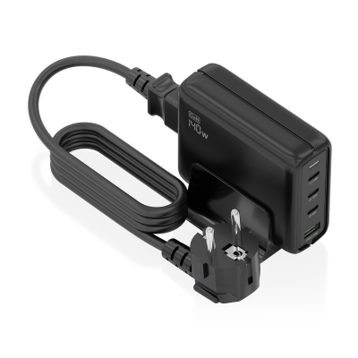 AISENS - CARGADOR SOBREMESA GaN 140W, 3xUSB-C PD3.1 QC4.0 QC5.0, 1xUSB-A QC3.0, NEGRO