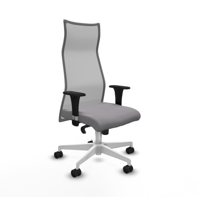 Albacete malla sincro malla gris similpiel gris brazos 1D base blanca ruedas 65 mm nailon