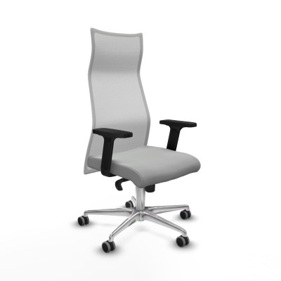 Albacete malla sincro malla blanca similpiel gris claro brazos 2D base aluminio ruedas 65mm engomadas