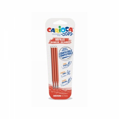 Carioca Oops Pack de 3 Recambios para Boligrafo Borrable - Tinta Termo Sensible - Punta de 0.7mm - Compatibles con Boligrafo Oops - Color Naranja