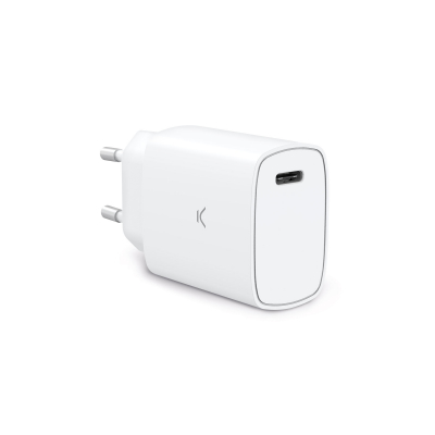 Cargador de red 20 W, Power Delivery, Carga rápida, Puerto USB-C, Blanco