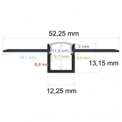 Perfil LED para empotrar en una obra de 52,25 x 13,15 mm