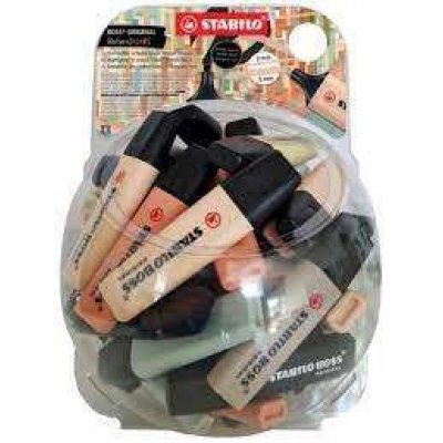 Stabilo Boss Naturecolors Expositor de 60 Marcadores - Trazo entre 2 y 5mm - Tinta con Base de Agua - Colores Siena, Beige, Ocre Oscuro, Gris Calido, Verde Barro, Verde Tierra y Negro