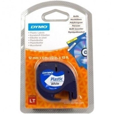 Dymo LetraTag S0721610/S0721660 Cinta de Etiquetas Original para Rotuladora - Texto negro sobre fondo blanco - Ancho 12mm x 4 metros (91201/91221)