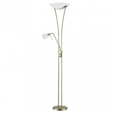 Pie De Salon Lalande 2xe27+1xe14 C/lector Cuero 180x36x36 Cm