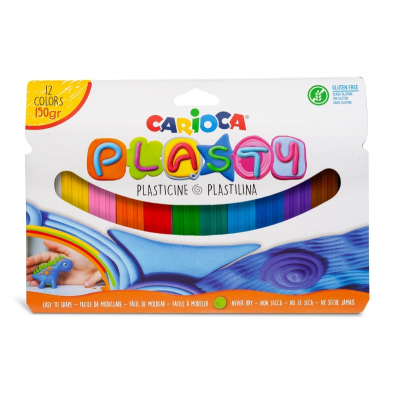 Carioca Plasty Pack de 12 Plastilinas Surtidas - Facil de Usar - No Se Seca - Reutilizable - Colores Brillantes y Mezclables - Libre de Gluten - Color Varios
