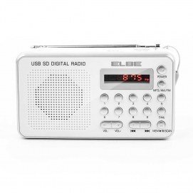 Radio portátil digital Elbe RF49USB, FM, MP3, USB, SD, batería, blanco