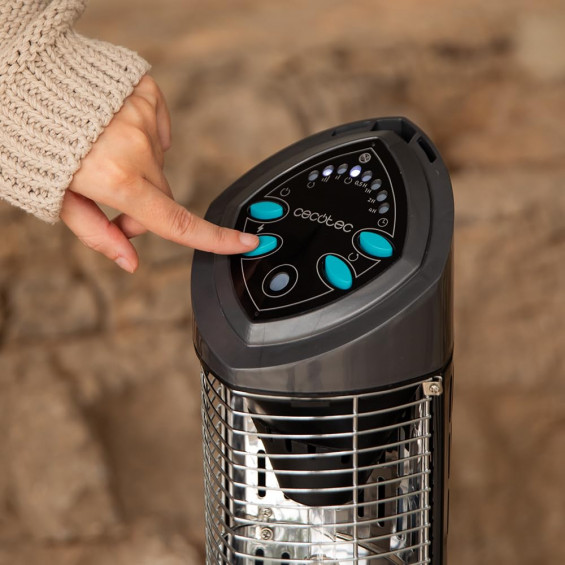 Calefactor de exterior halógeno Cecotec ReadyWarm 1000 Power Tower, 1.000 W, 2 potencias, mando a distancia, negro - imagen 6