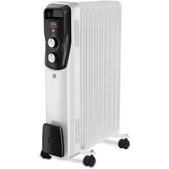 Radiador de aceite Ufesa Antares 2000, 2.000 W, 9 elementos, termostato regulable, blanco