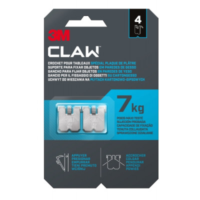 3M Claw Pack de 4 Ganchos de Metal para Paredes de Yeso - Soporta hasta 7kg - Color Gris/Titanio