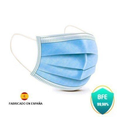 ProSafe Pack 50 Mascarillas Quirurgicas Desechables Tipo IIR - BFE > 98% - Certificado CE - UNE EN 14683:2019+AC:2019 - Fabricado en España - Clip Nasal Ajustable - 3 Capas - Color Azul
