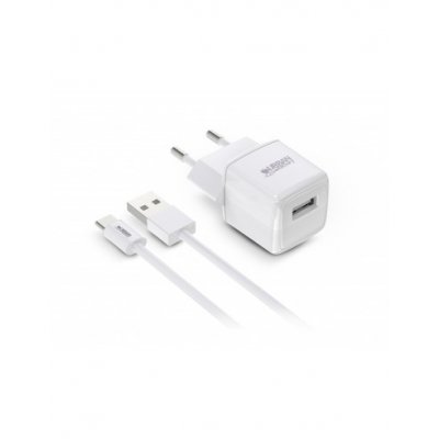 Urban Factory Powee Cargador de Pared USB-A 2.4 A/12W - Cable USB-A a USB-C de 1m - Color Blanco