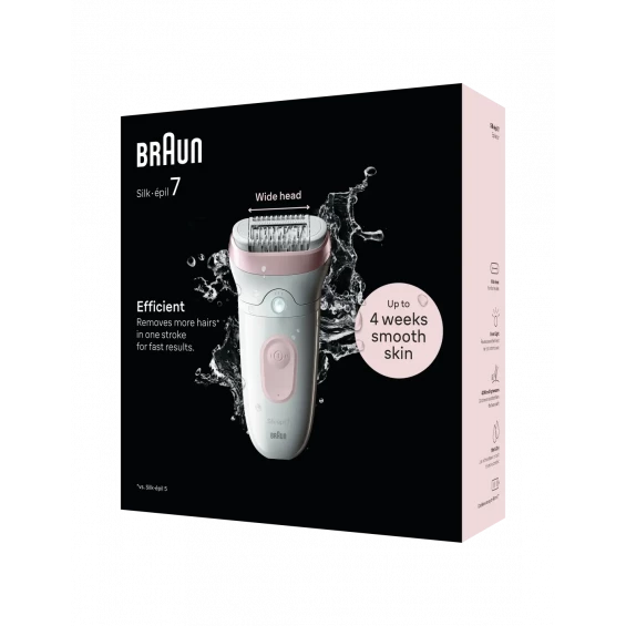 Depiladora Braun Silk-épil 7 7-000 Wet & Dry, 40 pinzas MicroGrip, 40 min, blanco y rosa - imagen 4