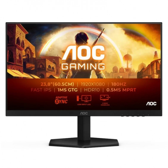 Monitor gaming AOC 24G42E, 23,8 pulgadas, Full HD (1920×1080), Fast IPS, 180 Hz, 1 ms GtG, HDR 10, HDMI, DisplayPort, clase E, negro