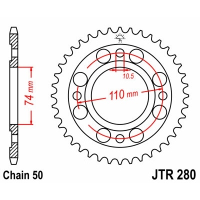 Corona JT SPROCKETS acero estándar 280 - Paso 530 JTR280.33