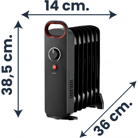 Radiador de aceite mini Infiniton HORM-N10, 900 W, 1 potencia, termostato regulable, negro - imagen 2