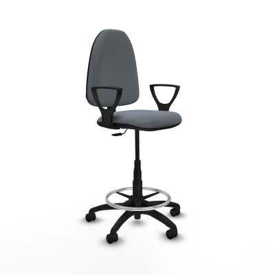Taburete Aýna CP bali gris brazos fijos base poliamida ruedas nailon 50mm