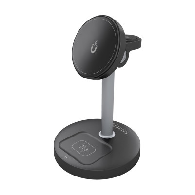 AISENS - CARGADOR INALAMBRICO USB-C 4 EN 1 DE 15W PARA MOVIL, APPLE WATCH, AURICULARES CON ESTUCHE DE CARGA, NEGRO