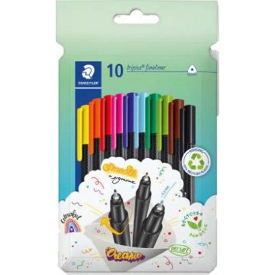 Staedtler Triplus Fineliner 334 Pack de 10 Rotuladores de Punta Fina en Envase de Carton - Trazo de 0.3mm Aprox - Diseño Ergonomico - Tinta Base de Agua - Colores Surtidos