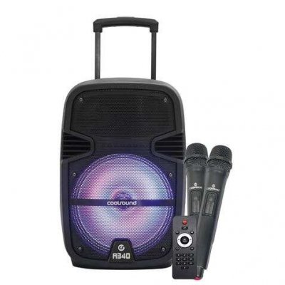 Coolsound A340 Altavoz Amplificado Bluetooth 250W 8 - USB, Entrada Mic. Jack 6.3mm - Iluminacion LED - 2 Microfono Incluidos - Asa y Ruedas de Transporte - Mando a Distancia