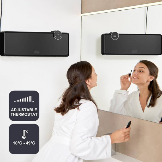 Calefactor cerámico de pared Black & Decker BXWSH2001E, 2.000 W, 2 potencias, programador, IP-22, mando a distancia, negro - imagen 2