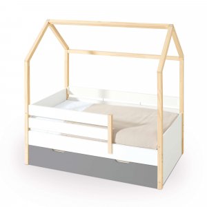 Cama-casita Montessori 70x140 cm madera con cajones antracita · Sogni