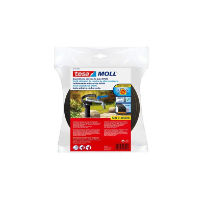 Tesa Moll Perfil Aislante Multiusos 5m x 20mm x 5mm - Fabricado en Caucho EPDM - Color Negro